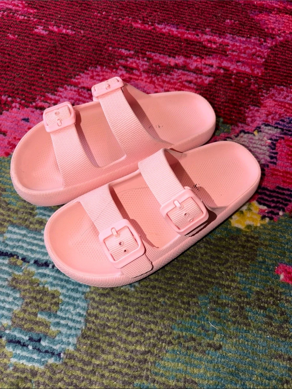 Kids Pink Double-Strap Slide Sandals